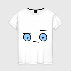 Женская футболка хлопок с принтом Бодрый смайл в Петрозаводске, 100% хлопок | прямой крой, круглый вырез горловины, длина до линии бедер, слегка спущенное плечо | глаза | глазастик | настроение | позитив | рожица | смайлы | чудик