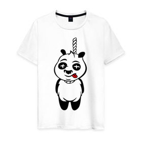Мужская футболка хлопок с принтом Панда повесилась. в Петрозаводске, 100% хлопок | прямой крой, круглый вырез горловины, длина до линии бедер, слегка спущенное плечо. | панда