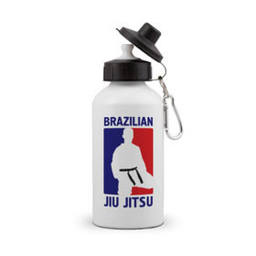 Бутылка спортивная с принтом Джиу-джитсу (Jiu jitsu) в Петрозаводске, металл | емкость — 500 мл, в комплекте две пластиковые крышки и карабин для крепления | brazilian | бой | джиу джитсу | карате | черный пояс
