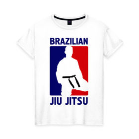 Женская футболка хлопок с принтом Джиу-джитсу (Jiu jitsu) в Петрозаводске, 100% хлопок | прямой крой, круглый вырез горловины, длина до линии бедер, слегка спущенное плечо | brazilian | бой | джиу джитсу | карате | черный пояс
