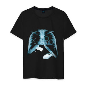 Мужская футболка хлопок с принтом Рентген ребра в Петрозаводске, 100% хлопок | прямой крой, круглый вырез горловины, длина до линии бедер, слегка спущенное плечо. | dtg | гранаты | оружие | пистолет | ребра | ренген | ренгеновский снимок