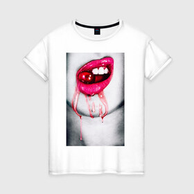 Женская футболка хлопок с принтом SWAG №3 в Петрозаводске, 100% хлопок | прямой крой, круглый вырез горловины, длина до линии бедер, слегка спущенное плечо | губы | конфета | леденец | помада | сваг | свэг