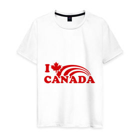 Мужская футболка хлопок с принтом I love canada. в Петрозаводске, 100% хлопок | прямой крой, круглый вырез горловины, длина до линии бедер, слегка спущенное плечо. | 