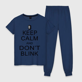 Женская пижама хлопок с принтом Dont blink в Петрозаводске, 100% хлопок | брюки и футболка прямого кроя, без карманов, на брюках мягкая резинка на поясе и по низу штанин | dont blink | keep calm | телефонная будка