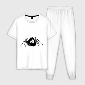 Мужская пижама хлопок с принтом Паучек в Петрозаводске, 100% хлопок | брюки и футболка прямого кроя, без карманов, на брюках мягкая резинка на поясе и по низу штанин
 | грустный паук | паук | паучек | унылый паук