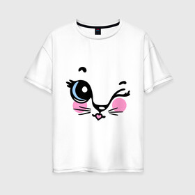 Женская футболка хлопок Oversize с принтом Котейка подмигивает в Петрозаводске, 100% хлопок | свободный крой, круглый ворот, спущенный рукав, длина до линии бедер
 | девушкам | для девушек | котик | кошечка | кошка | милые создания