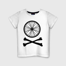 Детская футболка хлопок с принтом Bicycle в Петрозаводске, 100% хлопок | круглый вырез горловины, полуприлегающий силуэт, длина до линии бедер | bicycle | две кости | колесо | колесо от велосипеда | кости | кости с колесом | перекошенные кости