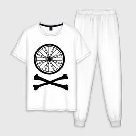 Мужская пижама хлопок с принтом Bicycle в Петрозаводске, 100% хлопок | брюки и футболка прямого кроя, без карманов, на брюках мягкая резинка на поясе и по низу штанин
 | bicycle | две кости | колесо | колесо от велосипеда | кости | кости с колесом | перекошенные кости