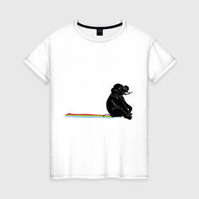 Женская футболка хлопок с принтом Слон и радуга в Петрозаводске, 100% хлопок | прямой крой, круглый вырез горловины, длина до линии бедер, слегка спущенное плечо | слон