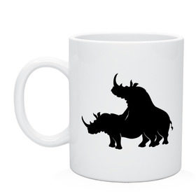 Кружка с принтом Носороги в Петрозаводске, керамика | объем — 330 мл, диаметр — 80 мм. Принт наносится на бока кружки, можно сделать два разных изображения | Тематика изображения на принте: носорог | носороги | носороги занимаются этим | носороги спариваются | спаривание