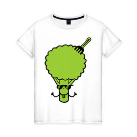 Женская футболка хлопок с принтом Брокколи в Петрозаводске, 100% хлопок | прямой крой, круглый вырез горловины, длина до линии бедер, слегка спущенное плечо | еда | капуста | овощ | прикольные картинки