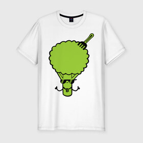 Мужская футболка премиум с принтом Брокколи в Петрозаводске, 92% хлопок, 8% лайкра | приталенный силуэт, круглый вырез ворота, длина до линии бедра, короткий рукав | еда | капуста | овощ | прикольные картинки