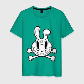 Мужская футболка хлопок с принтом Улыбающийся кролик. в Петрозаводске, 100% хлопок | прямой крой, круглый вырез горловины, длина до линии бедер, слегка спущенное плечо. | животные | кости | скелетон | черепок | черепушка