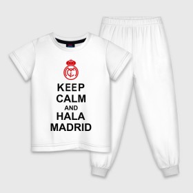 Детская пижама хлопок с принтом keep calm and Hala Madrid в Петрозаводске, 100% хлопок |  брюки и футболка прямого кроя, без карманов, на брюках мягкая резинка на поясе и по низу штанин
 | keep calm and hala madrid | madrid | real madrid | мадрид | реал мадрид | футбол | футбольный клуб | я болею за мадрид