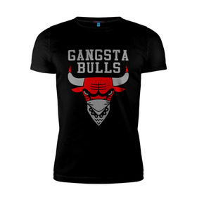 Мужская футболка премиум с принтом Gangsta bulls в Петрозаводске, 92% хлопок, 8% лайкра | приталенный силуэт, круглый вырез ворота, длина до линии бедра, короткий рукав | bshirts | bulls | cihago bulls | gangsta bulls | swag | sweg | бык | красный бык | сваг | свег | чикаго булс