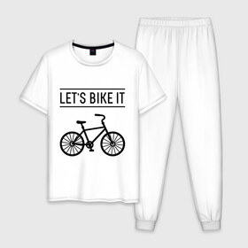 Мужская пижама хлопок с принтом Lets bike it в Петрозаводске, 100% хлопок | брюки и футболка прямого кроя, без карманов, на брюках мягкая резинка на поясе и по низу штанин
 | Тематика изображения на принте: bike | ride | байк | велик | велогонщик | велопробег | велосипед | велоспорт | кататься | прокатись