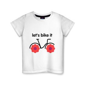 Детская футболка хлопок с принтом Цветочный велик в Петрозаводске, 100% хлопок | круглый вырез горловины, полуприлегающий силуэт, длина до линии бедер | bike | lets bike it | ride | байк | велик | велогонщик | велопробег | велосипед | велосипедист | велоспорт | кататься | прокатись | цветок | цветы
