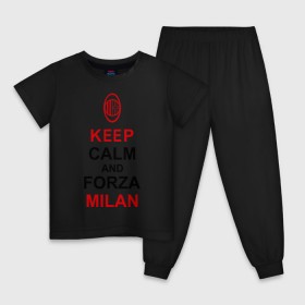 Детская пижама хлопок с принтом keep calm and Forza Milan в Петрозаводске, 100% хлопок |  брюки и футболка прямого кроя, без карманов, на брюках мягкая резинка на поясе и по низу штанин
 | болельщикам | матч | милан | спорт | фк | футбол | футбольный клуб