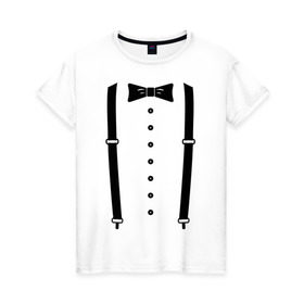 Женская футболка хлопок с принтом Gentleman в Петрозаводске, 100% хлопок | прямой крой, круглый вырез горловины, длина до линии бедер, слегка спущенное плечо | галстук | костюм | одежда | подтяжки | рубашка