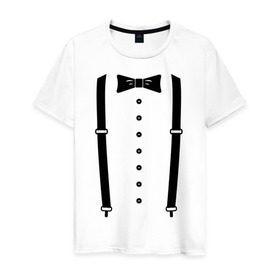 Мужская футболка хлопок с принтом Gentleman в Петрозаводске, 100% хлопок | прямой крой, круглый вырез горловины, длина до линии бедер, слегка спущенное плечо. | галстук | костюм | одежда | подтяжки | рубашка