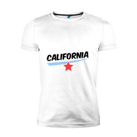 Мужская футболка премиум с принтом California в Петрозаводске, 92% хлопок, 8% лайкра | приталенный силуэт, круглый вырез ворота, длина до линии бедра, короткий рукав | америка | география | калифорния | политические | сша | штаты