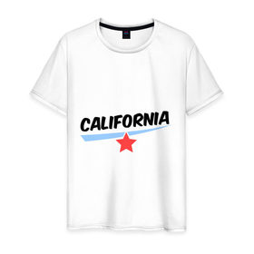 Мужская футболка хлопок с принтом California в Петрозаводске, 100% хлопок | прямой крой, круглый вырез горловины, длина до линии бедер, слегка спущенное плечо. | америка | география | калифорния | политические | сша | штаты