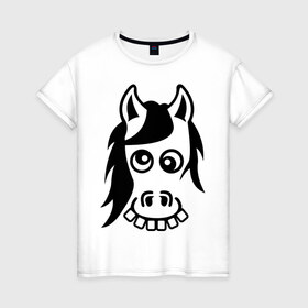 Женская футболка хлопок с принтом Funny Horse в Петрозаводске, 100% хлопок | прямой крой, круглый вырез горловины, длина до линии бедер, слегка спущенное плечо | животные | зубы | конь | коняшка | лошадка | лошадь