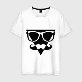 Мужская футболка хлопок с принтом Moustache Triangle в Петрозаводске, 100% хлопок | прямой крой, круглый вырез горловины, длина до линии бедер, слегка спущенное плечо. | 