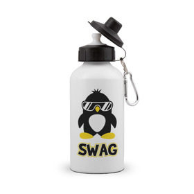 Бутылка спортивная с принтом SWAG Penguin в Петрозаводске, металл | емкость — 500 мл, в комплекте две пластиковые крышки и карабин для крепления | Тематика изображения на принте: пингвин
