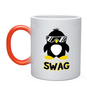 Кружка хамелеон с принтом SWAG Penguin в Петрозаводске, керамика | меняет цвет при нагревании, емкость 330 мл | Тематика изображения на принте: пингвин