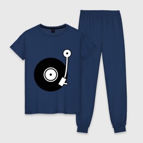Женская пижама хлопок с принтом Vinyl Mix в Петрозаводске, 100% хлопок | брюки и футболка прямого кроя, без карманов, на брюках мягкая резинка на поясе и по низу штанин | dj | vinyl | винил | ди джей | диджей