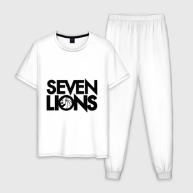 Мужская пижама хлопок с принтом 7 Lions в Петрозаводске, 100% хлопок | брюки и футболка прямого кроя, без карманов, на брюках мягкая резинка на поясе и по низу штанин
 | seven lions | лев | львы | семь | семь львов