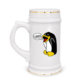 Кружка пивная с принтом Пингвин: Linux в Петрозаводске,  керамика (Материал выдерживает высокую температуру, стоит избегать резкого перепада температур) |  объем 630 мл | Тематика изображения на принте: пингвин