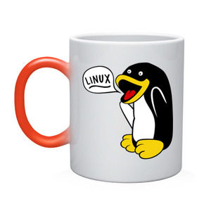 Кружка хамелеон с принтом Пингвин: Linux в Петрозаводске, керамика | меняет цвет при нагревании, емкость 330 мл | Тематика изображения на принте: пингвин