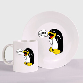 Набор: тарелка + кружка с принтом Пингвин: 