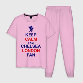 Мужская пижама хлопок с принтом keep calm I am Chelsea London fan в Петрозаводске, 100% хлопок | брюки и футболка прямого кроя, без карманов, на брюках мягкая резинка на поясе и по низу штанин
 | Тематика изображения на принте: лондон