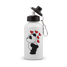 Бутылка спортивная с принтом Поцелуй панды (парная) в Петрозаводске, металл | емкость — 500 мл, в комплекте две пластиковые крышки и карабин для крепления | панда