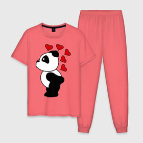 Мужская пижама хлопок с принтом Поцелуй панды (парная) в Петрозаводске, 100% хлопок | брюки и футболка прямого кроя, без карманов, на брюках мягкая резинка на поясе и по низу штанин
 | панда