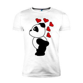 Мужская футболка премиум с принтом Поцелуй панды (парная) в Петрозаводске, 92% хлопок, 8% лайкра | приталенный силуэт, круглый вырез ворота, длина до линии бедра, короткий рукав | панда