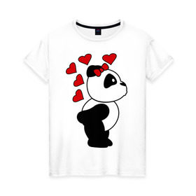 Женская футболка хлопок с принтом Поцелуй панды (парная) в Петрозаводске, 100% хлопок | прямой крой, круглый вырез горловины, длина до линии бедер, слегка спущенное плечо | панда