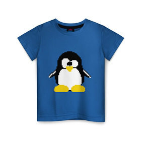 Детская футболка хлопок с принтом Битовый пингвин Linux в Петрозаводске, 100% хлопок | круглый вырез горловины, полуприлегающий силуэт, длина до линии бедер | админам | компьютерные | линукс | операционная система | ос