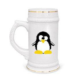 Кружка пивная с принтом Битовый пингвин Linux в Петрозаводске,  керамика (Материал выдерживает высокую температуру, стоит избегать резкого перепада температур) |  объем 630 мл | Тематика изображения на принте: админам | компьютерные | линукс | операционная система | ос