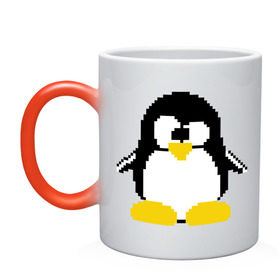 Кружка хамелеон с принтом Битовый пингвин Linux в Петрозаводске, керамика | меняет цвет при нагревании, емкость 330 мл | Тематика изображения на принте: админам | компьютерные | линукс | операционная система | ос