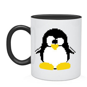 Кружка двухцветная с принтом Битовый пингвин Linux в Петрозаводске, керамика | объем — 330 мл, диаметр — 80 мм. Цветная ручка и кайма сверху, в некоторых цветах — вся внутренняя часть | админам | компьютерные | линукс | операционная система | ос