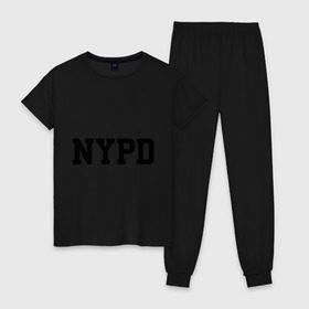 Женская пижама хлопок с принтом NYPD в Петрозаводске, 100% хлопок | брюки и футболка прямого кроя, без карманов, на брюках мягкая резинка на поясе и по низу штанин | new york | силовые структуры