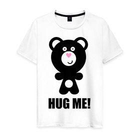 Мужская футболка хлопок с принтом Hug me в Петрозаводске, 100% хлопок | прямой крой, круглый вырез горловины, длина до линии бедер, слегка спущенное плечо. | hug me | медведь | мишка | обноми меня | объятия