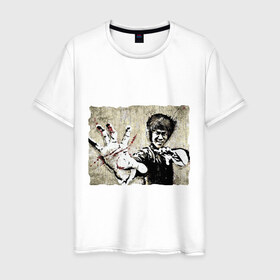Мужская футболка хлопок с принтом Bruce Lee в Петрозаводске, 100% хлопок | прямой крой, круглый вырез горловины, длина до линии бедер, слегка спущенное плечо. | брюс ли