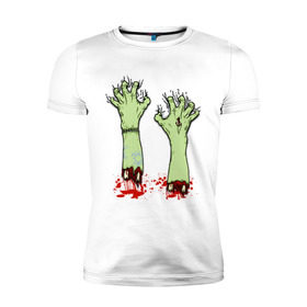 Мужская футболка премиум с принтом Руки зомби в Петрозаводске, 92% хлопок, 8% лайкра | приталенный силуэт, круглый вырез ворота, длина до линии бедра, короткий рукав | halloween