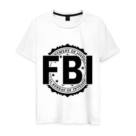 Мужская футболка хлопок с принтом FBI LOGO в Петрозаводске, 100% хлопок | прямой крой, круглый вырез горловины, длина до линии бедер, слегка спущенное плечо. | fbi | federal bureau of investigation | америка | спецслужбы | сша | фбр | федеральное бюро расследований