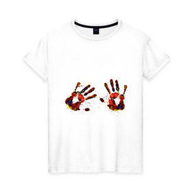 Женская футболка хлопок с принтом Отпечатки рук (краска) в Петрозаводске, 100% хлопок | прямой крой, круглый вырез горловины, длина до линии бедер, слегка спущенное плечо | ладони | пальцы | прикольные картинки | руки